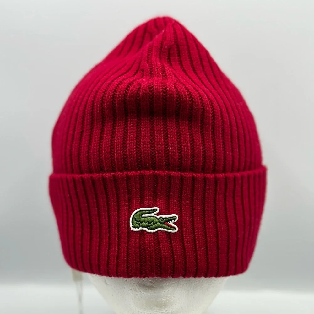 LACOSTE RIBBED WOOL BEANIE DARK‎ RED RB3502